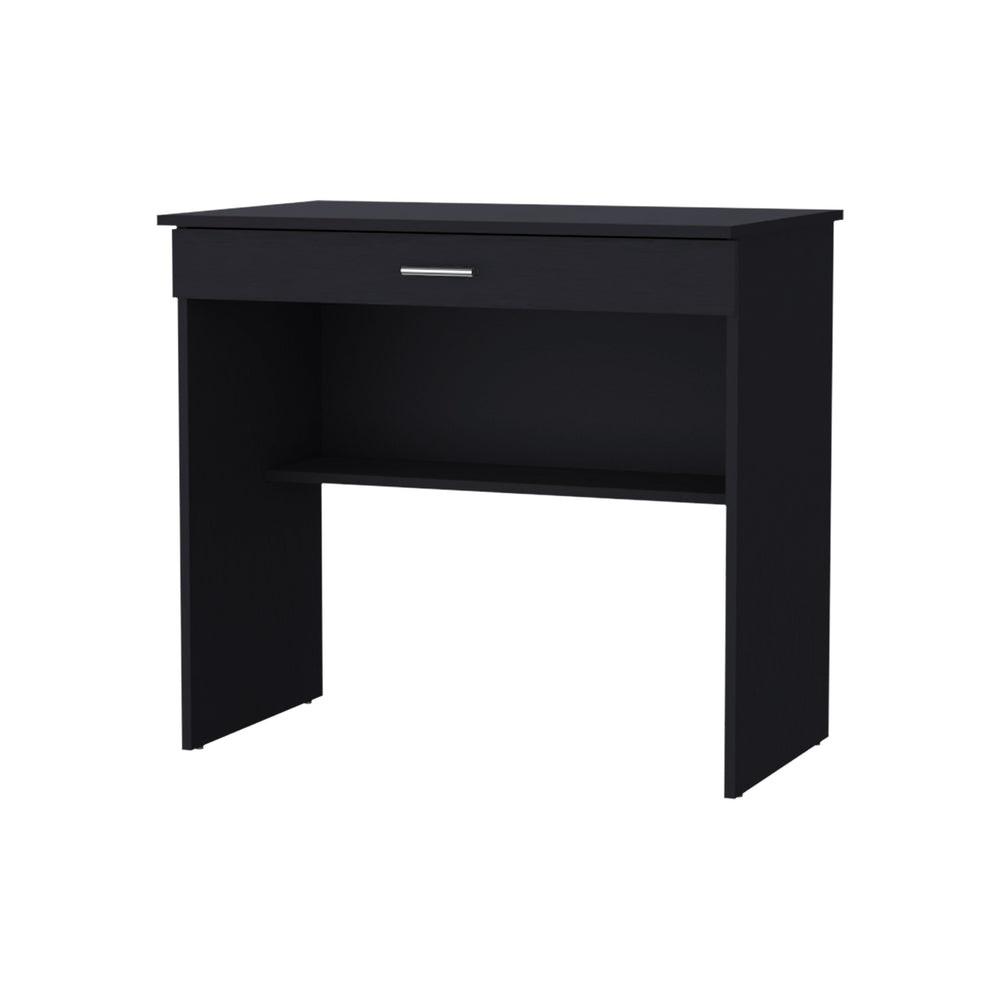 English Elm Kaylor Storage Desk with Drawer & Lower Shelf, 31.5"W Compact Modern Workstation in Black/White Finish B128P176189