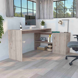 English Elm Axis Modern L-Shaped Computer Desk With Ample Storage - Stylish Light Gray Finish For Home Office B070S00112