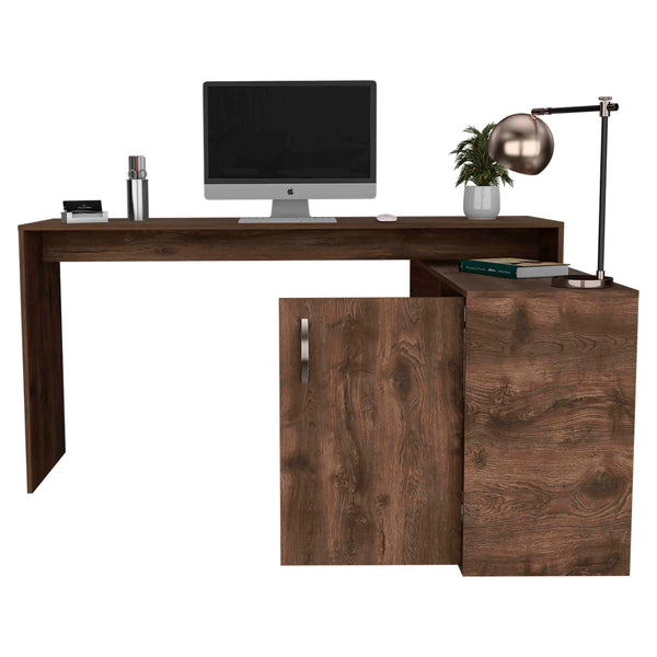 English Elm Axis L-Shaped Computer Desk With Smart Storage Solutions For Modern Home Offices - Dark Brown Finish B200S00111