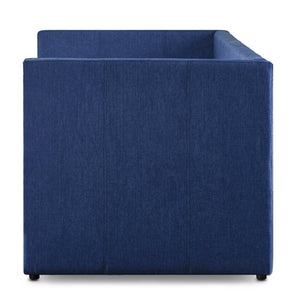 English Elm Blue Fabric Upholstered Daybed with Pull-Out Trundle, Nailhead Trim, Wood Frame, Twin Sleep Solution B011S00875