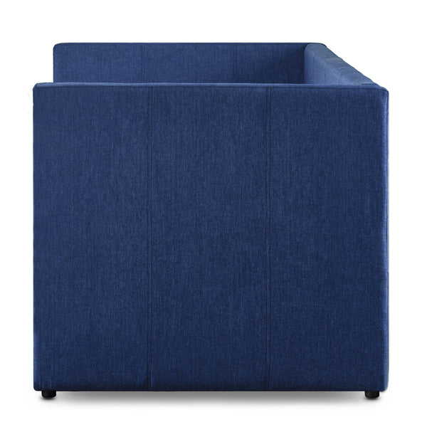 English Elm Blue Fabric Upholstered Daybed with Pull-Out Trundle, Nailhead Trim, Wood Frame, Twin Sleep Solution B011S00875