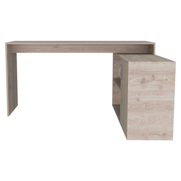 English Elm Axis Modern L-Shaped Computer Desk With Ample Storage - Stylish Light Gray Finish For Home Office B070S00112