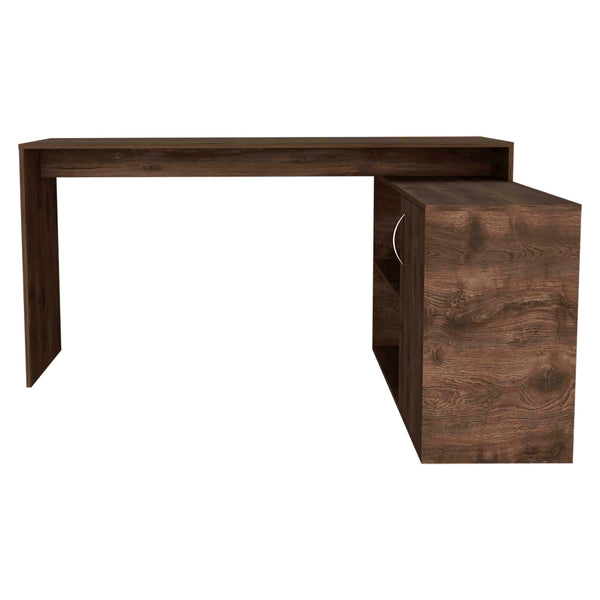 English Elm Axis L-Shaped Computer Desk With Smart Storage Solutions For Modern Home Offices - Dark Brown Finish B200S00111