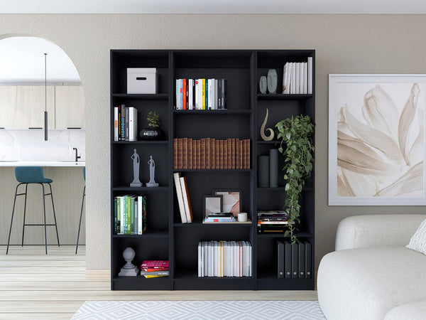 English Elm Wenge 3-Piece Living Room Set With Versatile Bookcases For Stylish Storage & Elegant Display B062S00434-GIGA