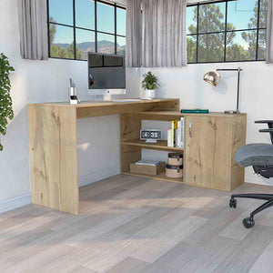 English Elm Axis Modern L-Shaped Computer Desk - Stylish Light Oak Finish With Ample Storage & Workspace B200S00113