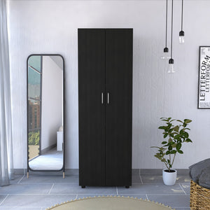 English Elm Aurora Modern Black Armoire with Two Shelves & Metal Rod, Double-Door Storage, Easy Assembly B070S00109