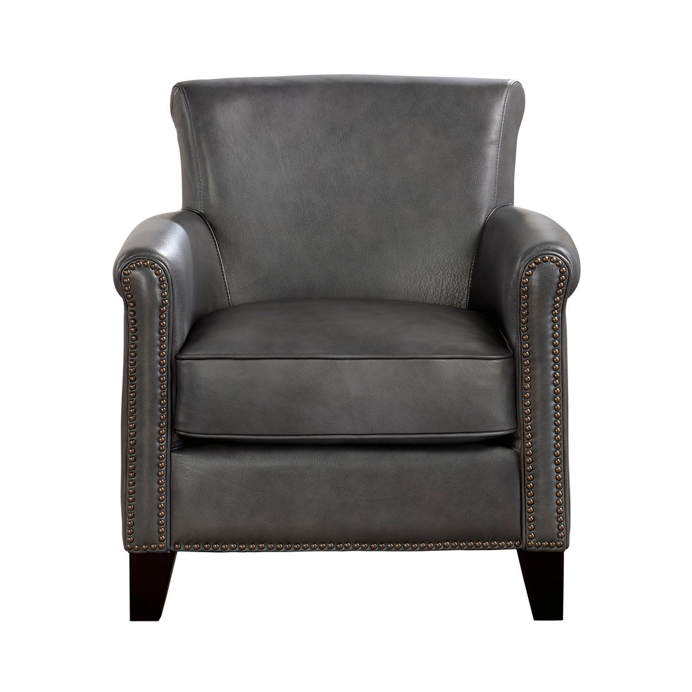 English Elm Classic Transitional Gray Accent Chair Top-Grain Leather Nailhead Trim Solid Wood Frame 31.5"x35" B011P178523