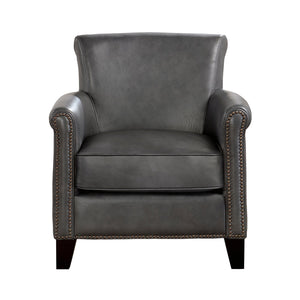 English Elm Classic Transitional Gray Accent Chair Top-Grain Leather Nailhead Trim Solid Wood Frame 31.5"x35" B011P178523