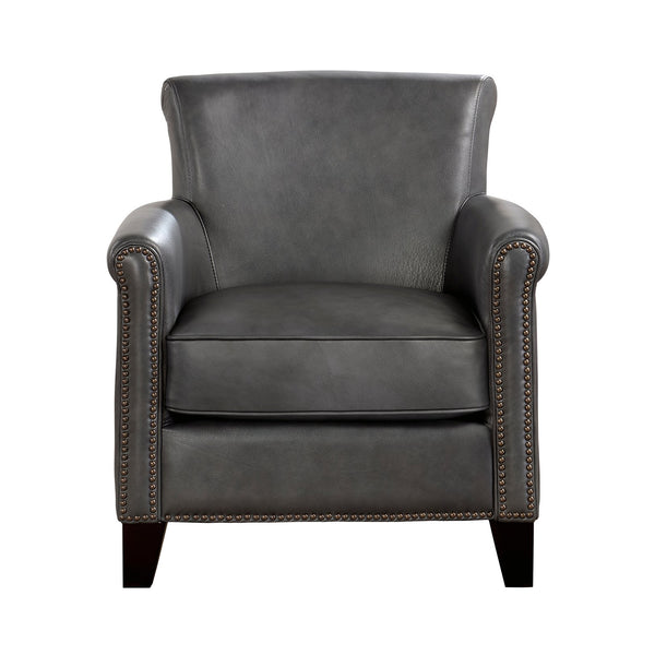 English Elm Classic Transitional Gray Accent Chair Top-Grain Leather Nailhead Trim Solid Wood Frame 31.5"x35" B011P178523