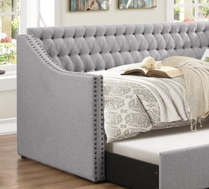 English Elm Modern Gray Tulney Daybed with Trundle, Button-Tufted Back, Nailhead Arms, Twin-Ready Guest Sofa Bed B011S00872
