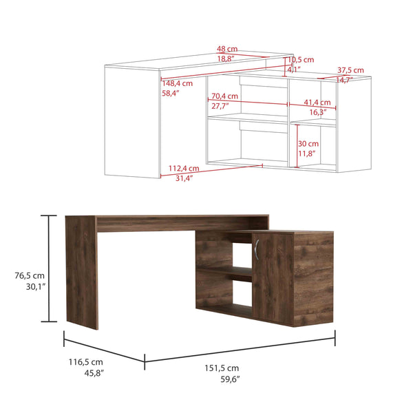 English Elm Axis L-Shaped Computer Desk With Smart Storage Solutions For Modern Home Offices - Dark Brown Finish B200S00111