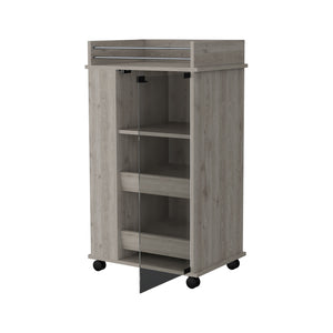 English Elm Lusk Light Gray Bar Cart with 2-Bottle Shelf, Glass Door, Smooth Casters & Side Storage B128P176153