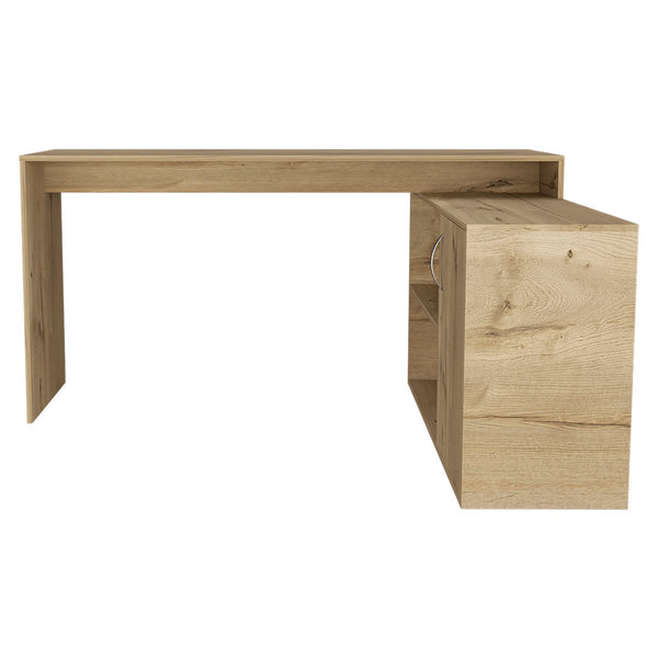 English Elm Axis Modern L-Shaped Computer Desk With Spacious Surface & Stylish Open Storage - Light Oak Finish B070S00113
