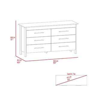 English Elm Hms 6-Drawer Double Dresser in Light Oak & White with Black Metal Pulls, Metal Gliders, 31.7" Tall B070S00103