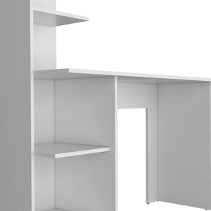 English Elm Tecoa Writing Desk with Four Shelves in White – 47" Engineered Wood Workstation, Modern Storage B128P176186