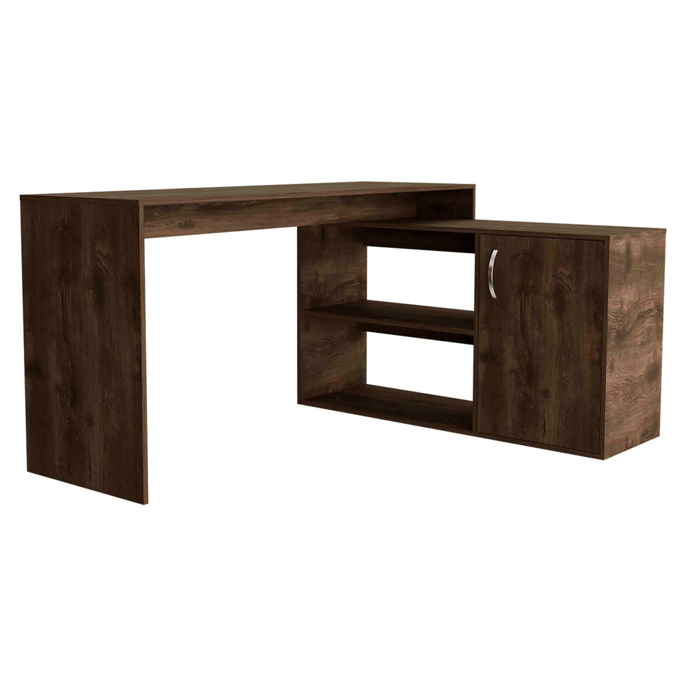 English Elm Axis L-Shaped Computer Desk With Smart Storage Solutions For Modern Home Offices - Dark Brown Finish B200S00111