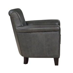 English Elm Classic Transitional Gray Accent Chair Top-Grain Leather Nailhead Trim Solid Wood Frame 31.5"x35" B011P178523