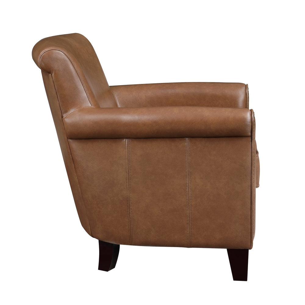 English Elm Traditional Brown Leather Accent Chair Solid Wood Frame Top-Grain Leather Nailhead Trim Cozy Modern Classic Lounge Seat 31.5x35x34 inch B011P178524