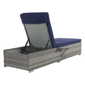 English Elm Outdoor Chaise Lounge Chair - Stylish Gray Pe Rattan With Deep-Blue Cushion For Ultimate Comfort W874P146996