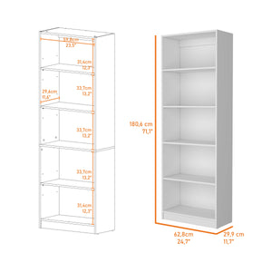 English Elm Sutton White 4-Shelf Engineered Wood Bookcase with Extra Open Shelf, Space-Saving Classic Elegance B128P176165