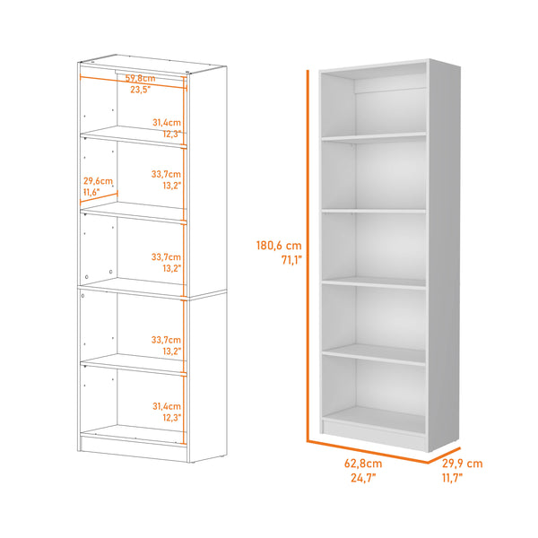 English Elm Sutton White 4-Shelf Engineered Wood Bookcase with Extra Open Shelf, Space-Saving Classic Elegance B128P176165