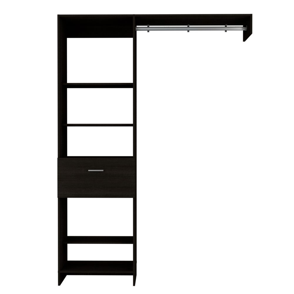 English Elm Manchester 150 Closet System - Sleek Black Storage With Open Shelves, Drawer & Metal Rod For Organizing B200S00016