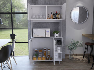 English Elm 95 Pantry Kit with Double Door Cabinet, Three Open Shelves, 37" Countertop & Adjustable Legs for Versatile Storage White 42 L x 21 W x 6 H B200S00094