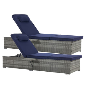 English Elm Outdoor Chaise Lounge Chair - Stylish Gray Pe Rattan With Deep-Blue Cushion For Ultimate Comfort W874P146996