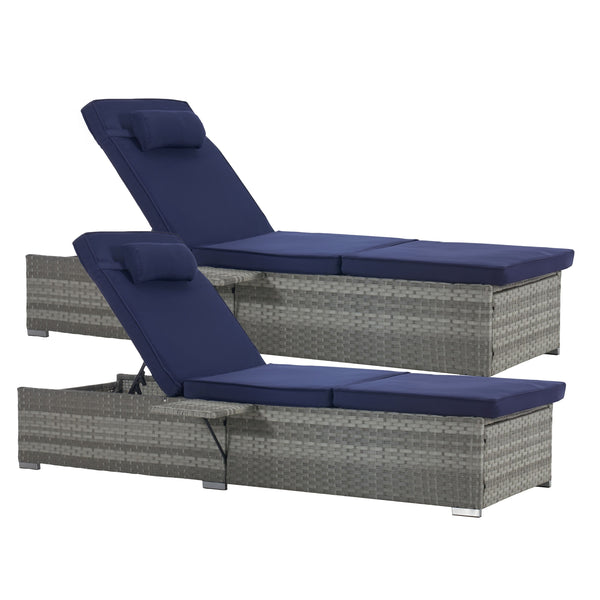 English Elm Outdoor Chaise Lounge Chair - Stylish Gray Pe Rattan With Deep-Blue Cushion For Ultimate Comfort W874P146996