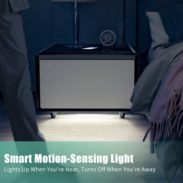 English Elm Modern Smart Side Table: Mini Fridge, Wireless Charging, Usb Ports & Induction Light For Convenience W1172P178864