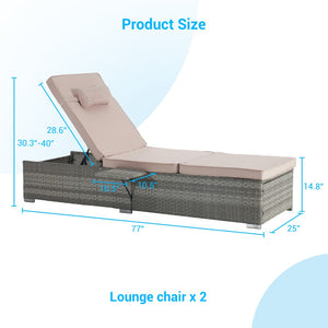 English Elm Outdoor Chaise Lounge Chair - Stylish Gray Pe Rattan Furniture With Adjustable Backrest & Cushion W874P146993-GIGA