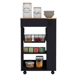 English Elm Blosson Kitchen Cart - Stylish Black & Light Oak Storage With Drawer, Shelves, And Easy Mobility B200S00098