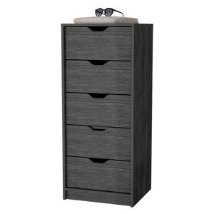 English Elm Dillon Narrow 5-Drawer Dresser in Smokey Oak — Slim 17.7" Wide Tall Chest, Oversized Storage Drawer Appeal B128P176103