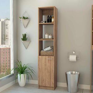 English Elm Kansas Linen Cabinet Beige Light Oak 63.8" Tall Slim 3 Open Shelves + Lower Storage Cabinet, Durable B128P148724