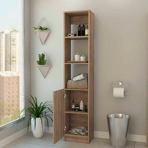English Elm Kansas Linen Cabinet Beige Light Oak 63.8" Tall Slim 3 Open Shelves + Lower Storage Cabinet, Durable B128P148724