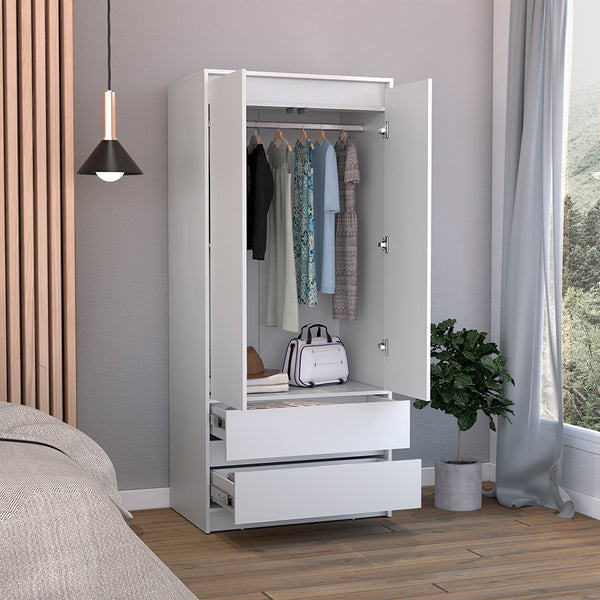 English Elm Austin Spacious 2-Drawer Armoire with Double Doors and Hanging Rod for Organized Bedroom Storage White 52.8 L x 19.7 W x 5.1 H B070S00088
