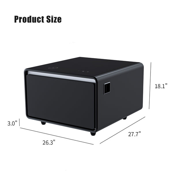 English Elm Modern Smart Side Table With Mini Fridge, Wireless Charging, Usb Ports & Induction Light - Black W1172P178854
