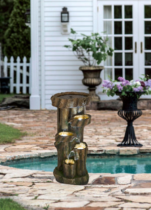 English Elm 11x13.4x31.5" Five Tier Tree Trunk Fountain with Pump and Light for Patio W2078138956