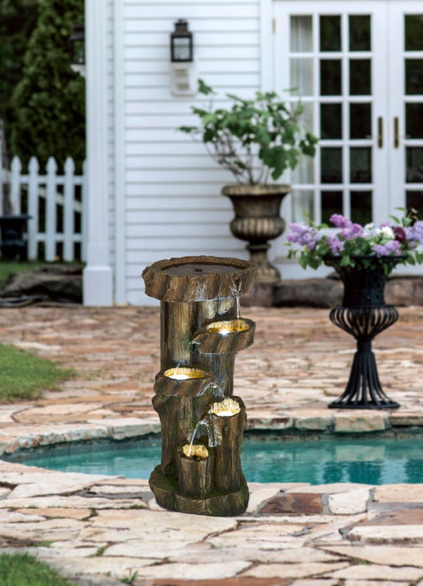 English Elm 11x13.4x31.5" Five Tier Tree Trunk Fountain with Pump and Light for Patio W2078138956