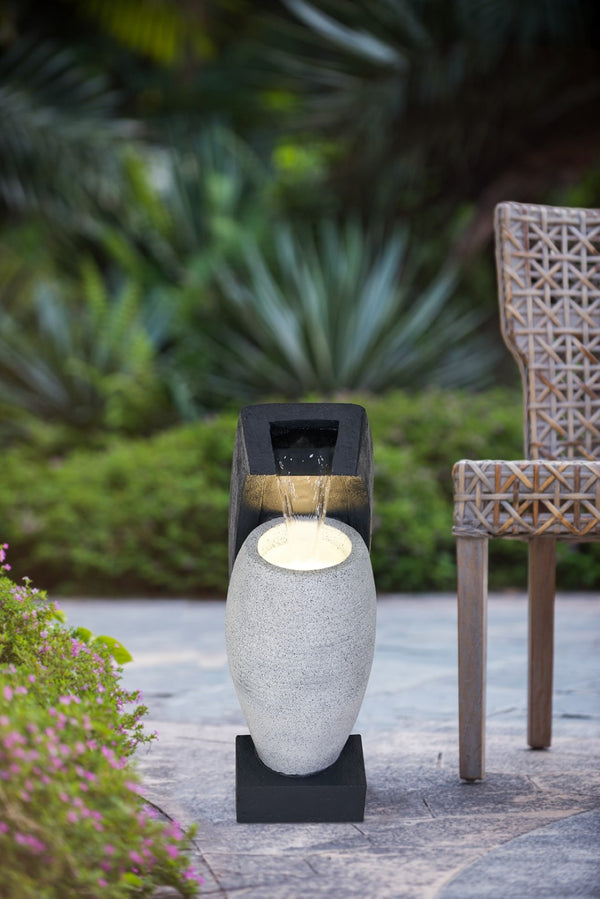 English Elm 10x8.1x23.4" Vase Style Indoor Outdoor Water Fountain with Led Light and Pump W2078138949