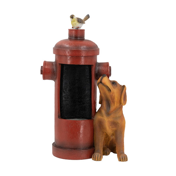 English Elm 16.2x11x26.8" Red Fire Hydrant Polyresin Garden Fountain with Dog Bird Light Pump W2078P178884