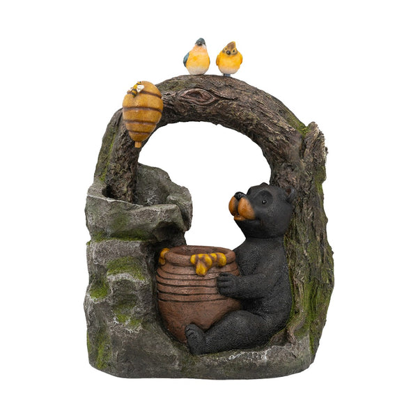 English Elm 18.5x11.8x22.6" Two-tier Polyresin Woodland Fountain with Bear Birds Pump and Light W2078P178886