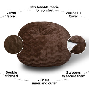 English Elm Faux Fur Bean Bag Chair - 3Ft Cozy Lounger With Memory Foam Fill, Easy-Clean Cover For All Ages B181P178978