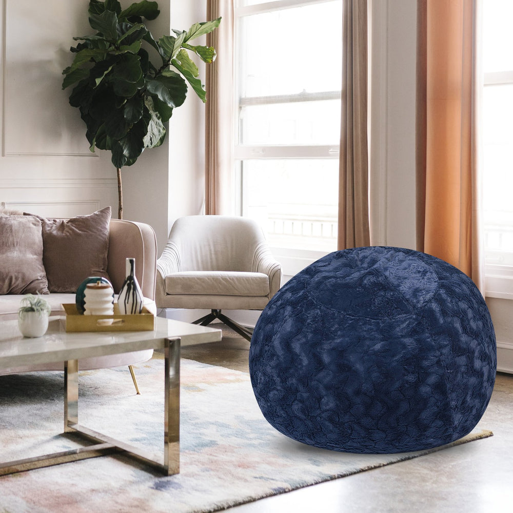 English Elm Faux Fur Bean Bag Chair - Luxurious Navy 4Ft Lounger With Easy-Clean Cover For Ultimate Comfort & Style B181P178982