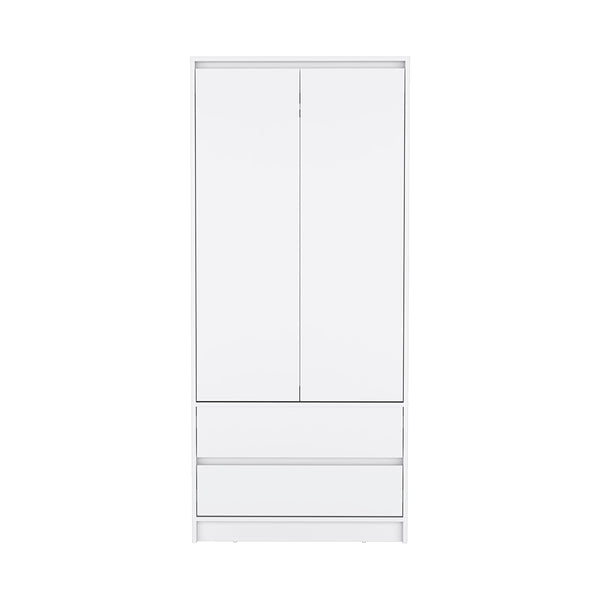 English Elm Austin Modern Two-Drawer Armoire with Double Doors and Hanging Rod for Neat, Space-Saving Storage White 52.8 L x 19.7 W x 5.1 H B200S00088