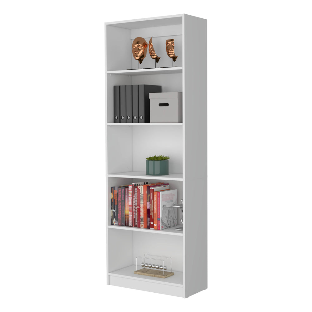 English Elm Sutton White 4-Shelf Engineered Wood Bookcase with Extra Open Shelf, Space-Saving Classic Elegance B128P176165