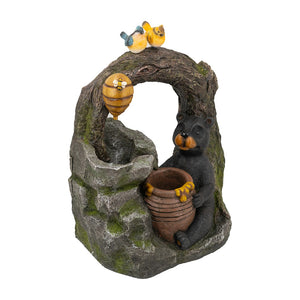 English Elm 18.5x11.8x22.6" Two-tier Polyresin Woodland Fountain with Bear Birds Pump and Light W2078P178886