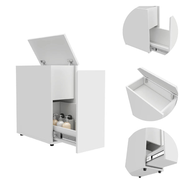 English Elm Leicester Lift-Top Bathroom Storage Cabinet with Soft-Close Hinges, Full-Extension Drawer, Modern Design B128P148731