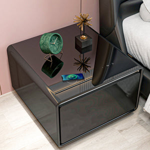 English Elm Modern Smart Side Table With Mini Fridge, Wireless Charging, Usb Ports & Induction Light - Black W1172P178854
