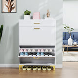 Shoe Storage Cabinet - Freestanding 2 Flip Drawers Hidden Rack Organizer